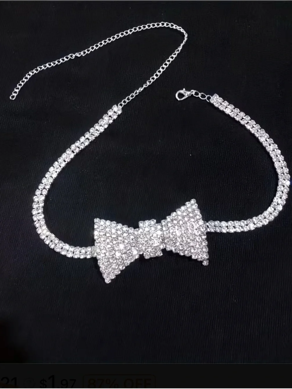 Crystal Bow Choker Necklace - Silver